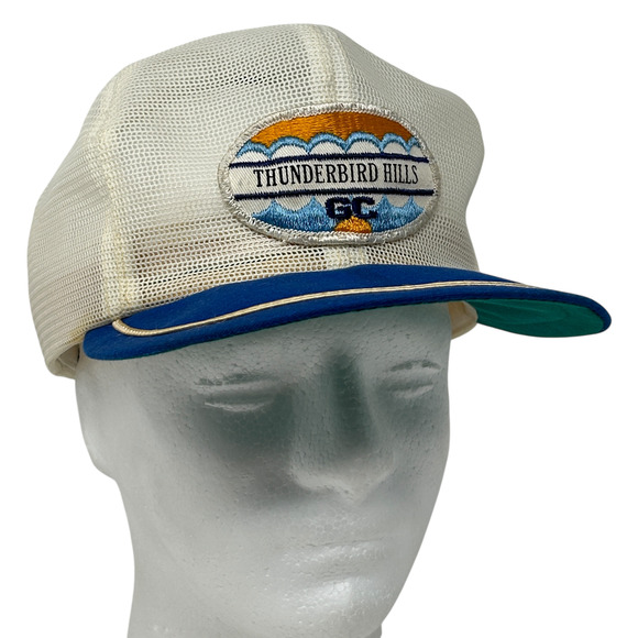 Vintage 80s Thunderbird Hills Golf Course Trucker Hat Cap White Golfer Full Mesh - Picture 1 of 13